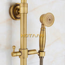 GobekUsa Antique Brass Shower Faucet Set with Rainfall Mixer Valve, 8" Head, Hand Shower