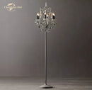 GobekUsa LED Rococo Crystal Iron Floor Lamp Chandelier, Modern Standing Candle Light