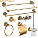 GobekUsa Brass Bathroom Accessories Set: Robe Hook, Paper Holder, Towel Bar, Soap Basket