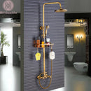 GobekUsa Brass Shower Faucet Mixer Set with 8" Rainfall Head, Storage Shelf, and Hooks