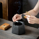 GobekUsa Black Pottery Ashtray with Cover: Stylish, Large Capacity Ceramic Ashtray