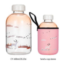 GobekUsa Animal Glass Water Bottle with Sleeve | Cute Kawaii Design for Outdoor Activities
