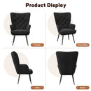 Mid-Century Modern Velvet Convertible Accent Chair with Tufted Wing Back & Metal Legs — Black
