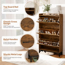 Wooden Shoe Storage Cabinet with Barn Door Flip-Top — Dark Brown