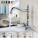 GobekUsa Antique Brass Dual Handle Swivel Sink Faucet Rotated Mixer Tap