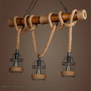 GobekUsa Bamboo Hemp Rope Pendant Light - Hand Knitted Iron Cage Luminaria
