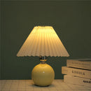 GobekUsa Japanese Ceramic Table Lamps Living Room Pleated Skirt Lampshade Warm Bedroom Lighting
