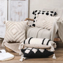 GobekUsa Boho Tufted Beige White Tassel Pillow Cover Home Decor Square Beaded Case