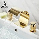 GobekUsa Gold Double Handle Basin Faucet - Three Hole Bathroom Sink Mixer
