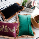 GobekUsa Leopard Cheetah Print Fringed Cushion Cover in Dark Green, Burgundy, Black