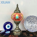 GobekUsa Colorful Mosaic Table Lamp, Handmade Stained Glass Lampshade