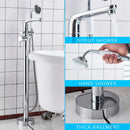 GobekUsa Dual Handle Black Waterfall Bathtub Faucet Floor Standing Set for Bathroom