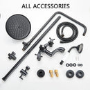 GobekUsa Black Brass Rainfall Shower Mixer Faucet Set with 8" Showerhead and Handshower