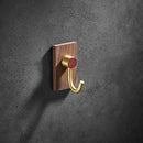 GobekUsa Brass Brushed Gold Wall Hook for Bathroom and Kitchen with Wood Accent