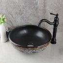 GobekUsa Black Ceramics Sink with Hand-Painted Waterfall Design and Brass Faucet