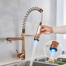 GobekUsa LED Light Rose Gold Kitchen Faucet with Pull Down Spring Swivel Spout