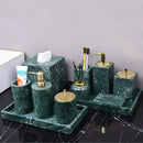 GobekUsa Dark Green Marble Bathroom Set - Nordic Light Luxury Tray Toothbrush Holder Soap Dispenser Kit