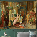 GobekUsa Court Woman Gothic Architecture Tapestry Wall Art with Rose Scenery & Pigeons