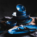 GobekUsa Japanese Blue Ceramic Tableware Set - Rice Bowl, Plate, Spoon, Udon Ramen Bowl, Soup Dish