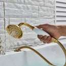 GobekUsa Crystal Knob Swan Faucet 5-Hole Widespread Tub Mixer with Handshower