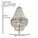 GobekUsa French Country Wood Bead Chandelier: 3/5 Lights Princess Decorative Hanging Fixture