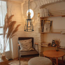 GobekUsa Industrial Nordic Cage Pendant Light, Black Iron Retro Loft Hanging Lamp