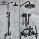 GobekUsa Black Bronze Shower Faucet Set with 8" Rain Shower Head and Hand Shower