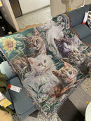 GobekUsa Cat Sunflower Knitted Sofa Cover - Multi-functional Blanket, Bed Cover, Floor Mat, and Tapestry for Home Decor.