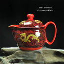 GobekUsa Ceramic Kung Fu Teapot with Dragon Design 350ml - Handmade Porcelain Tea Pot