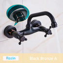 GobekUsa Antique Brass Basin Faucet Wall Mounted Dual Handles Swivel Spout Mixer Tap