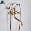 GobekUsa Brass Antique Tub Faucet with Long Spout, Rotate Handle and Handshower