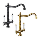 GobekUsa Black Gold Brass Kitchen Sink Faucet with Double Handles