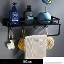 GobekUsa Black Aluminum Bathroom Shelf with Towel Bar Wall Mounted - Bath Shower Shampoo Holder