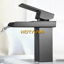 GobekUsa Black Plated Brass Waterfall Bathroom Basin Faucet Mixer Square Vanity Sink