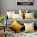 GobekUsa Gold Geometry Cut Velvet Embroidered Lumbar Pillow Cover Chic Style 35x50cm