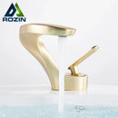 GobekUsa Brushed Gold Basin Faucet: Modern Brass Deck Mount Bathroom Mixer Tap