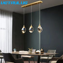 GobekUsa Diamond Crystal LED Chandelier, Brass Ceiling Pendant Light for Dining Room