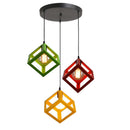 GobekUsa Geometric Cube Pendant Lights Trio Metal Shades Square Ceiling Lamps