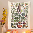 GobekUsa Botanical Plant Chart Tapestry Wall Hanging - Boho Decor Art Illustration