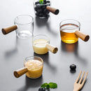 GobekUsa Glass Espresso Measuring Cup with Wood Handle, Milk Jug for Coffee & Sauce