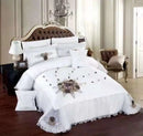 GobekUsa Jacquard Rose Lace Bedding Set, Luxurious European Style, Red & Champagne
