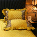 GobekUsa Crystal Velvet Bedspread Set with Super Soft Quilting & Lace Bedskirt