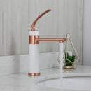 GobekUsa LED Waterfall Basin Faucet White & Black Mixer Tap Deck Mount Solid Brass