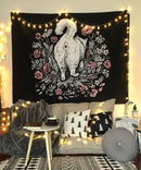 GobekUsa Cat Witchcraft Black Rose Tapestry Wall Hanging Tapestries for Home Decor