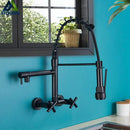 GobekUsa Black Wall-Mounted Kitchen Faucet with Swivel Spout and Dual Handles