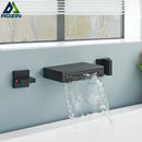 GobekUsa Black Bronze Wall Mounted Waterfall Bathroom Faucet with Dual Handles