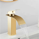 GobekUsa Gold Waterfall Basin Faucet: Brass Bathroom Mixer Tap, Hot Cold Sink Faucet