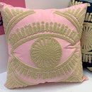 GobekUsa Embroidered Cotton Throw Pillow Cover 45x45cm, Pink Art Decor Home Accent