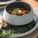 GobekUsa Ice Cracked Glaze Ceramic Grey Plate and Bowls Set