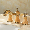 GobekUsa Gold Brass Jade 3 Hole Widespread Basin Faucet with Double Handle